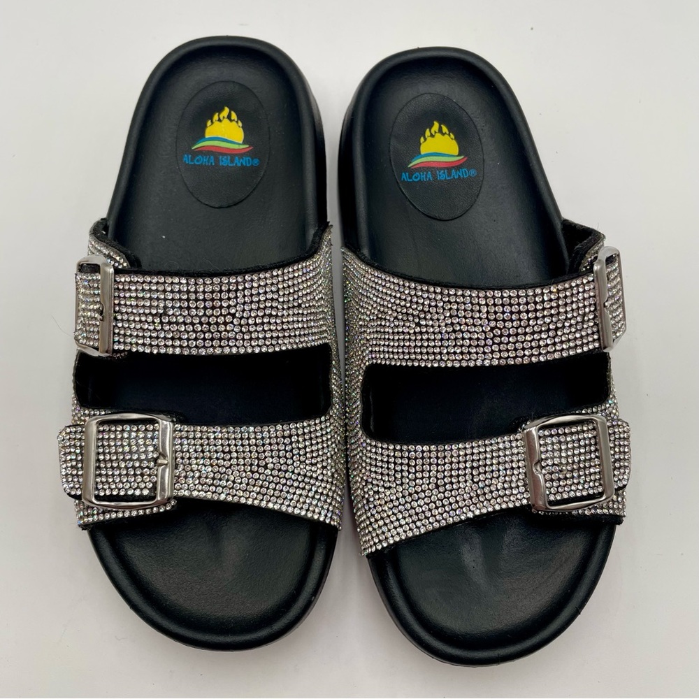 Beach Bride Slides Women 7 Sparkly Embellished Georgia Lug Sole Buckle Strap